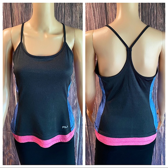 Fila dark gray blue & pink medium workout bodycon tank top stretchy - Picture 1 of 15